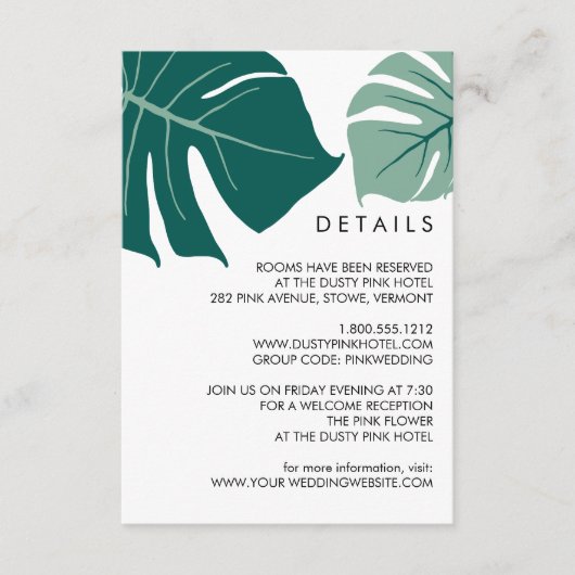 Carte D'accompagnement Monstera Green | Tropical Mariage Détails de l'inv (Devant)