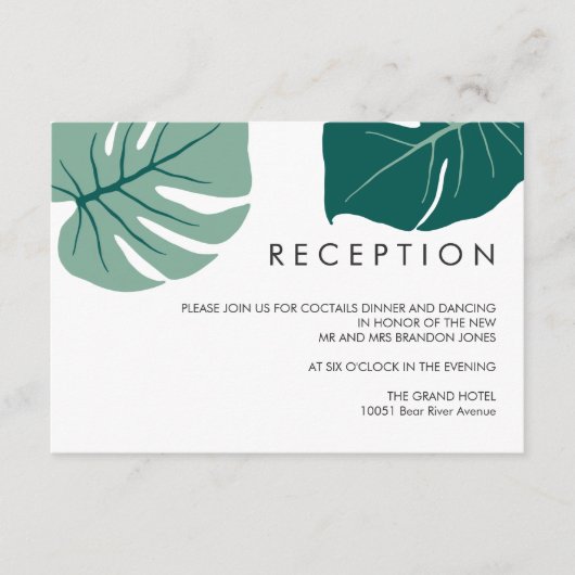 Carte D'accompagnement Monstera Vert | ENCLOSURE DE RÉCEPTION DE MARIAGE (Devant)