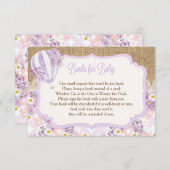Carte D'accompagnement montgolfière violette fille livre pour bébé insert (Devant / Derrière)