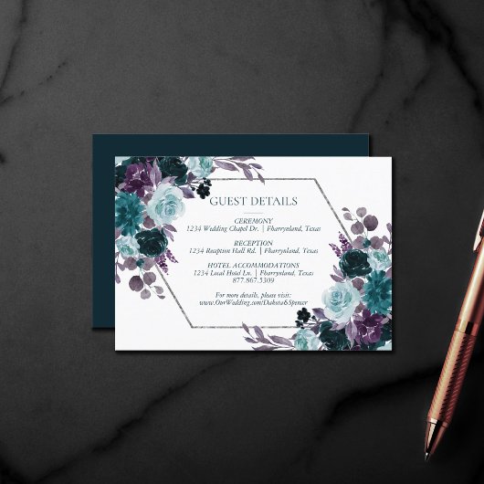 Carte D'accompagnement Moody Boho | Hébergement Turquoise Floral foncé