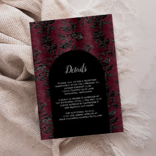 Carte D'accompagnement Moody Bourgogne Noir Damask Arch Détails du Mariag