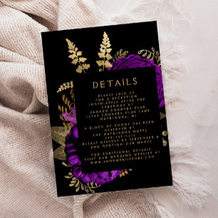Carte D'accompagnement Moody Dark Floral Purple Gold Détails du Mariage