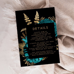 Carte D'accompagnement Moody Dark Floral Turquoise Gold Détails du Mariag