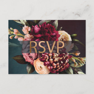 Carte D'accompagnement Moody foncé floral gras rose rouge or RSVP