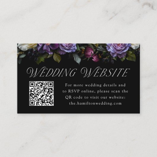 Carte D'accompagnement Moody Gothic Floral Mariage Website QR Code (Devant)