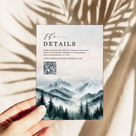 Carte D'accompagnement Moody Mountains Forest Détails du Mariage QR Code