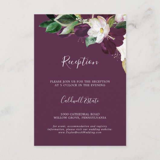 Carte D'accompagnement Moody Plum Purple Mariage Réception Insertion Cart (Devant)