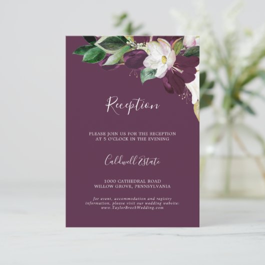 Carte D'accompagnement Moody Plum Purple Mariage Réception Insertion Cart (Debout devant)