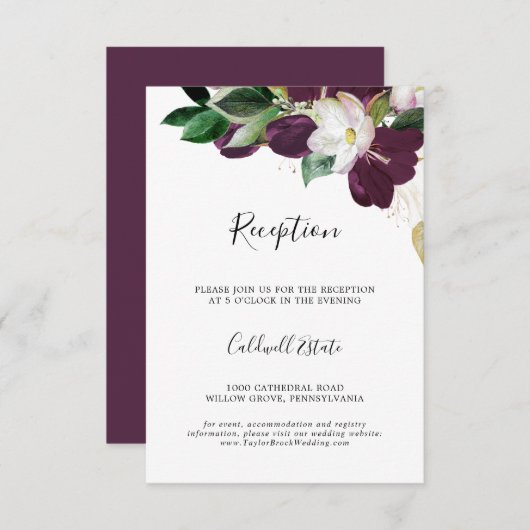 Carte D'accompagnement Moody Purple Blooms Mariage Réception Insertion Ca (Devant / Derrière)