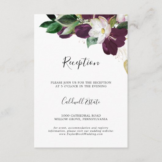 Carte D'accompagnement Moody Purple Blooms Mariage Réception Insertion Ca (Devant)