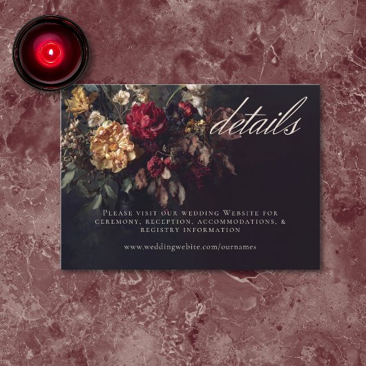 Carte D'accompagnement Moody Romantic Dark Floral Gothic Wedding Details