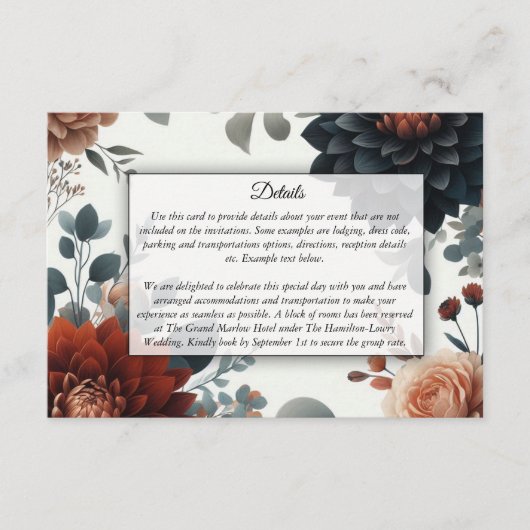 Carte D'accompagnement Moody Rustic Fall Florals Mariage (Devant)