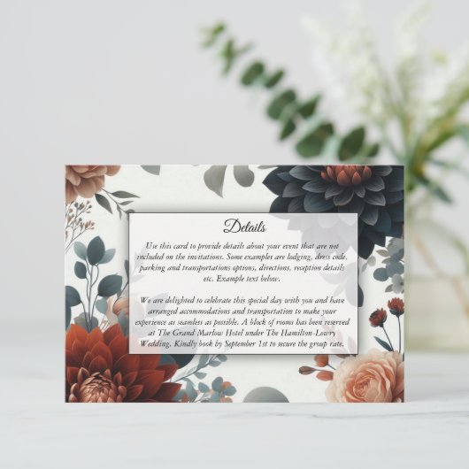 Carte D'accompagnement Moody Rustic Fall Florals Mariage (Debout devant)