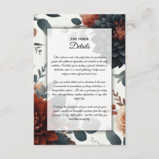 Carte D'accompagnement Moody Rustic Fall Florals Mariage (Devant)