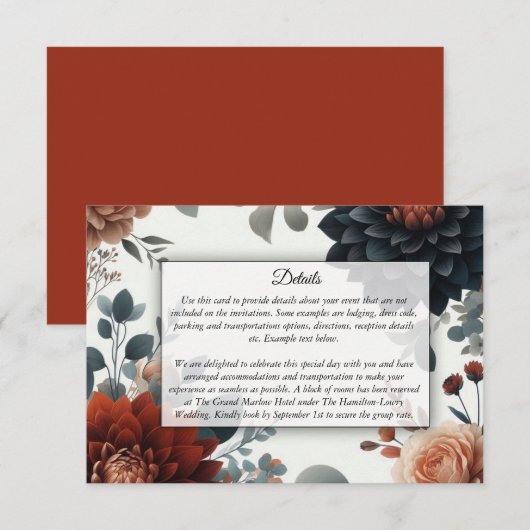 Carte D'accompagnement Moody Rustic Fall Florals Mariage (Devant / Derrière)