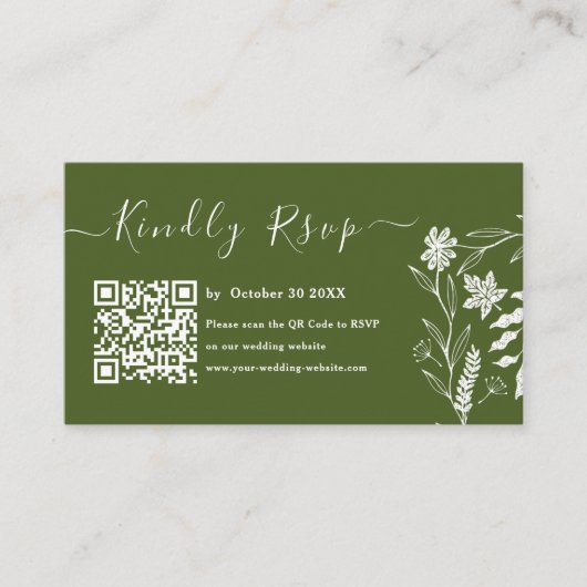 Carte D'accompagnement Moss Green Boho Typographie QR Code RSVP Mariage (Devant)