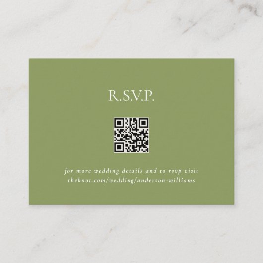 Carte D'accompagnement Moss Green Contemporary QR Code Mariage RSVP II (Devant)