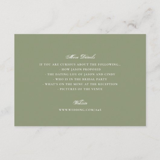 Carte D'accompagnement Moss Green Formal Classic Mariage élégant (Devant)