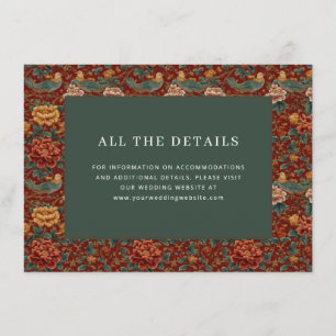 Carte D'accompagnement Motif Aviaire Floral Rouge Élégant