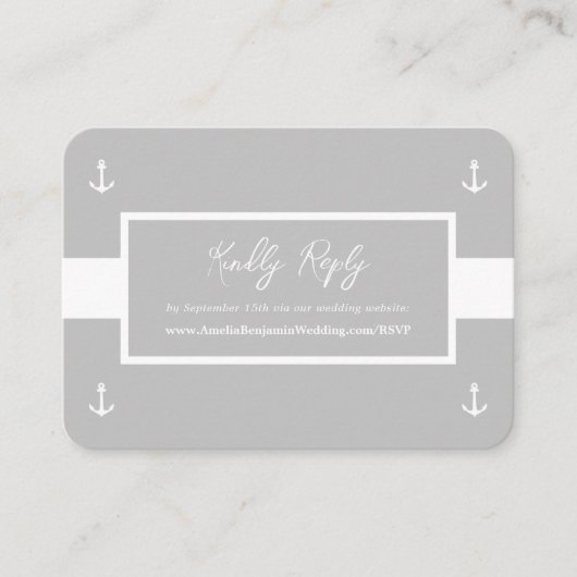 Carte D'accompagnement Motif nautique gris blanc site Web Mariage RSVP (Devant)