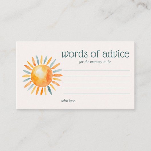 Carte D'accompagnement Mots de conseil Voici le Fils Baby Boy Shower (Devant)