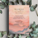 Carte D'accompagnement Mountain Rustic Sunset Coral Réception de mariage<br><div class="desc">En matière de papeterie mariage,  les styles boisés lancent le thème pour une soirée magique ou un week-end mariage entier dans les montagnes.Donnez le ton à votre mariage rustique avec ce design d'inspiration montagnarde avec une scène de montagne aquarelle arrière - plan avec pins.</div>
