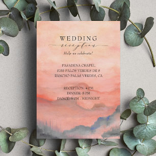Carte D'accompagnement Mountain Rustic Sunset Coral Réception de mariage