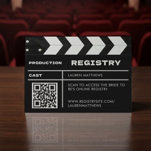 Carte D'accompagnement Movie Film Clap Board QR Code Wedding Registry