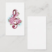 Carte D'accompagnement Musical treble clef notes with sakura flowers (Devant / Derrière)