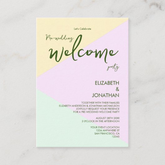 Carte D'accompagnement Muted Pastel Geometry Pre-Mariage Welcome Party (Devant)