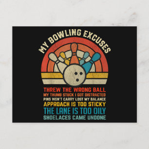 Carte D'accompagnement My Bowling Excuse Retro Vintage Funny Bowler Bowl