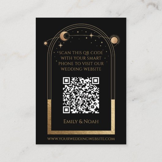 Carte D'accompagnement Mystic Black Gold Mariage site Web RSVP QR Code (Dos)