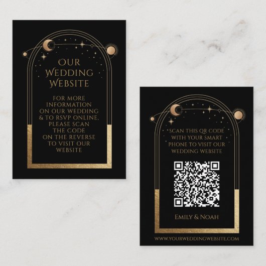 Carte D'accompagnement Mystic Black Gold Mariage site Web RSVP QR Code (Devant / Derrière)