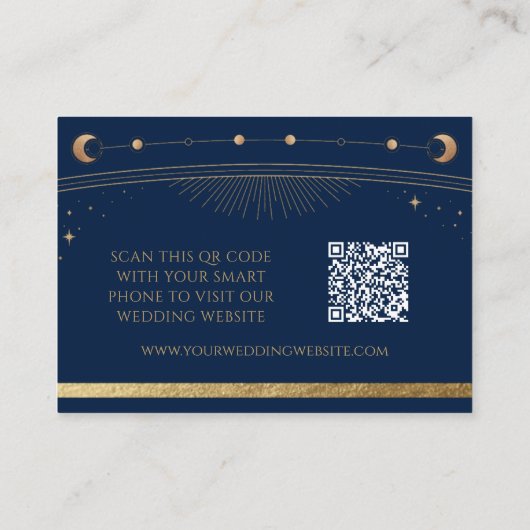 Carte D'accompagnement Mystic Blue Gold Mariage site Web RSVP QR Code (Dos)