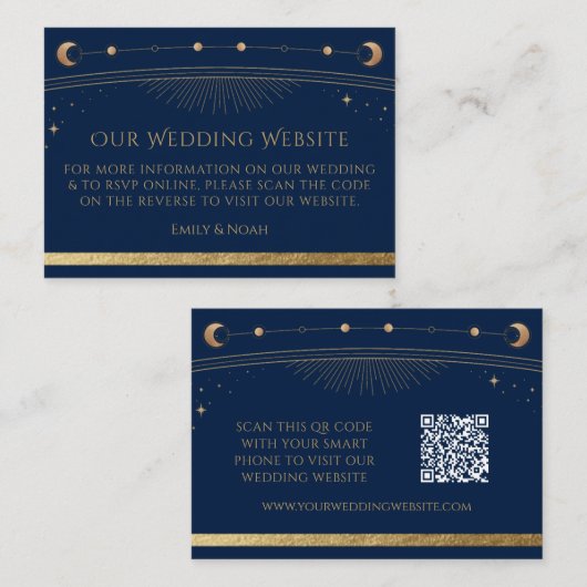 Carte D'accompagnement Mystic Blue Gold Mariage site Web RSVP QR Code (Devant / Derrière)