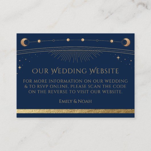 Carte D'accompagnement Mystic Blue Gold Mariage site Web RSVP QR Code (Devant)