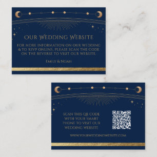 Carte D'accompagnement Mystic Blue Gold Mariage site Web RSVP QR Code