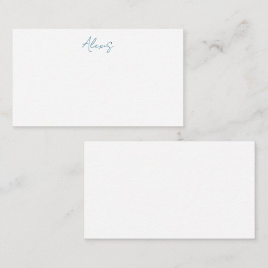 Carte D'accompagnement Name Calligraphy Script Plain Simple White Blue (Devant / Derrière)