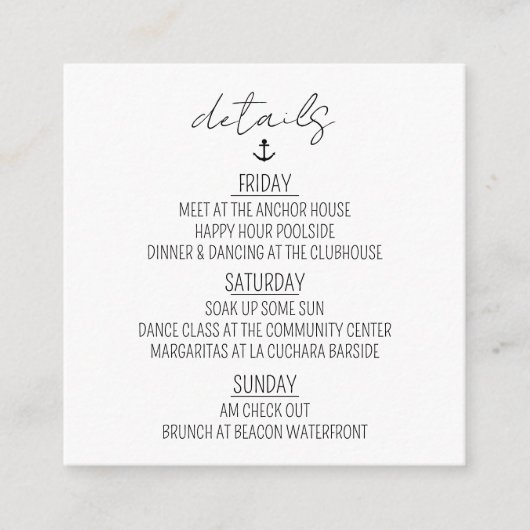 Carte D'accompagnement Nautical Bachelorette Weekend (Devant)