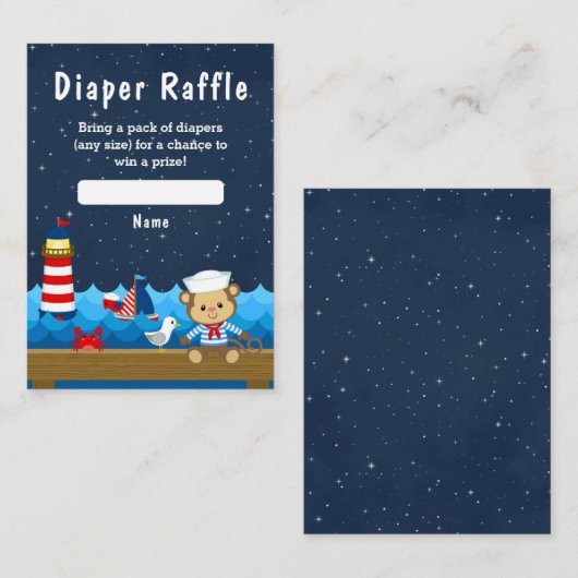 Carte D'accompagnement Nautical Boy Monkey Red et Navy Diaper Raffle (Devant / Derrière)