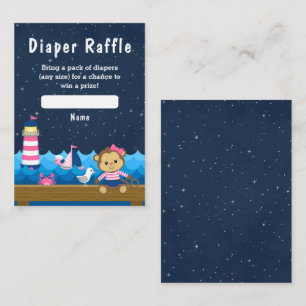 Carte D'accompagnement Nautical Girl Monkey Pink et Navy Diaper Raffle