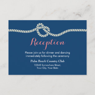 Carte D'accompagnement Nautique attachant la réception de mariage de