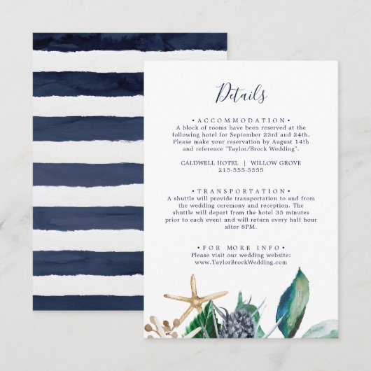 Carte D'accompagnement Nautique moderne | Détails du Mariage de verdure (Devant / Derrière)