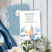 Carte D'accompagnement Nautique Sunset Sailboat Coastal Mariage Réception