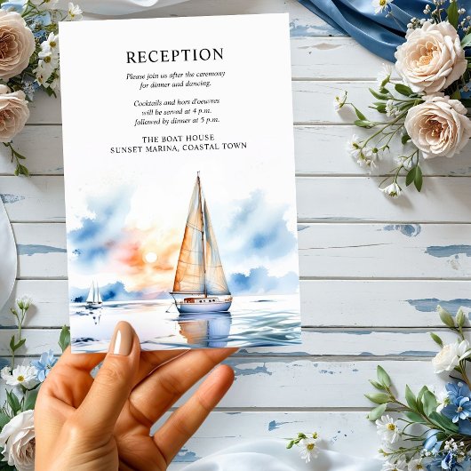 Carte D'accompagnement Nautique Sunset Sailboat Coastal Mariage Réception