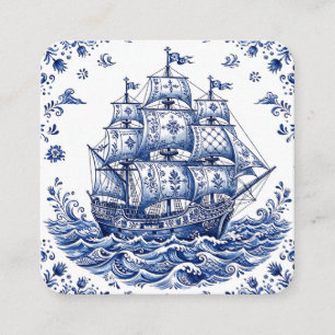 Carte D'accompagnement Navire marchand de style Delft bleu blanc