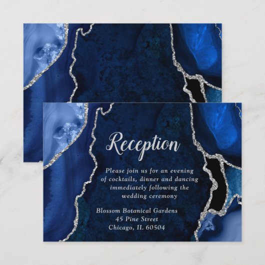 Carte D'accompagnement Navy and Silver Agate Wedding Reception (Devant / Derrière)