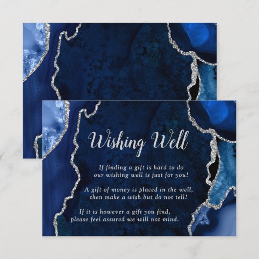 Carte D'accompagnement Navy and Silver Agate Wedding Wishing Well (Devant / Derrière)