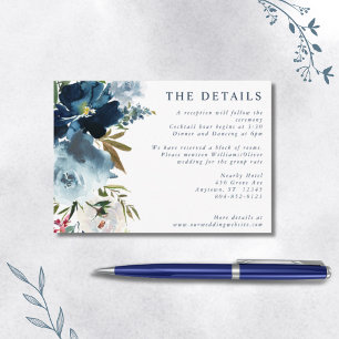 Carte D'accompagnement Navy & Bleu Poussiéreux Élégant Aquarelle Florale