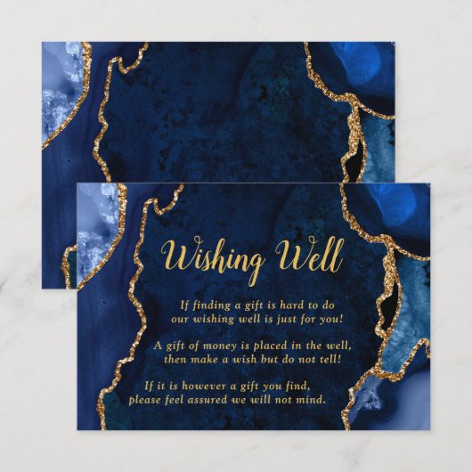 Carte D'accompagnement Navy Blue and Gold Agate Wedding Wishing Well (Devant / Derrière)
